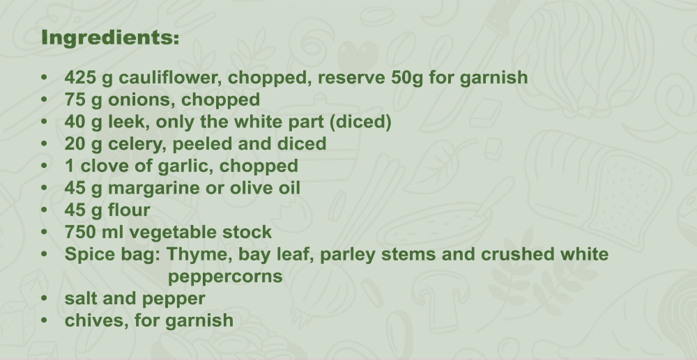 Cauliflower soup ingredients
